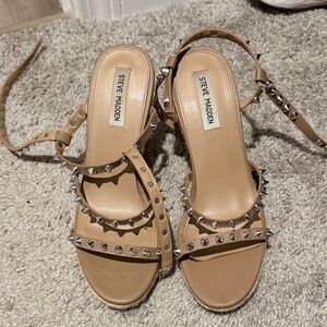 Steve Madden Nude Tan Studded Ankle-Strap Heels